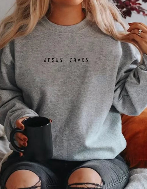 Load image into Gallery viewer, Jesus Saves Sweatshirt Christian Sweatshirts Faith Top Jesus Hoodie Bible Verses Crewneck Sweatshirt Women Graphic Pullover Tops
