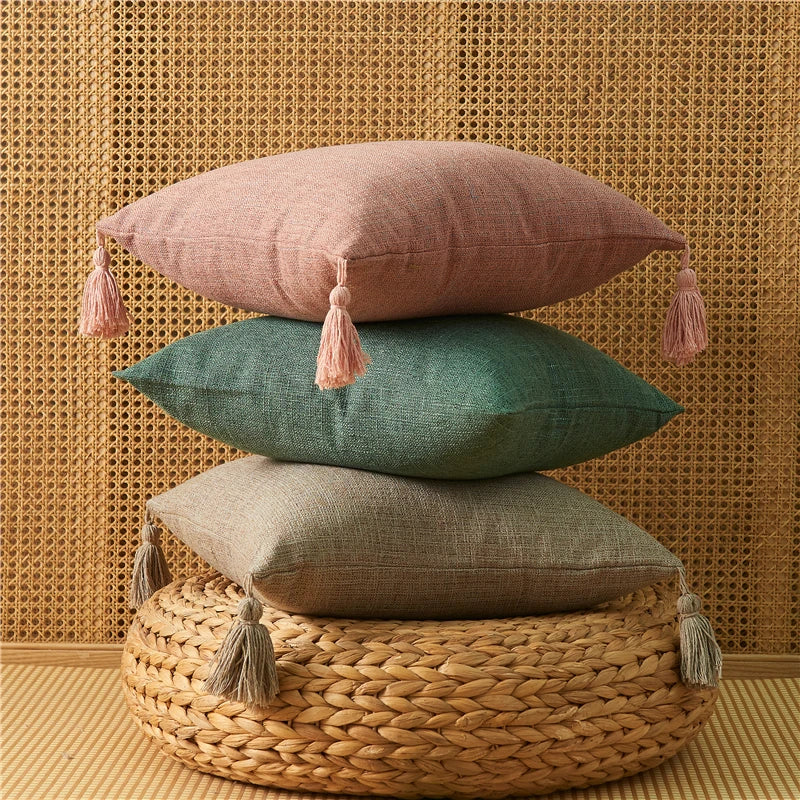 Linen Pilllow Cover with Tassels Soft Cushion Cover for Living Room Pillowcase 45*45 Decorative Pillows Nordic Home Decor