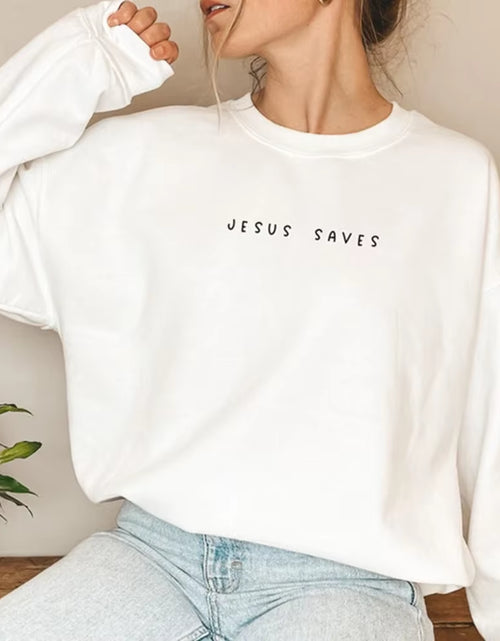 Load image into Gallery viewer, Jesus Saves Sweatshirt Christian Sweatshirts Faith Top Jesus Hoodie Bible Verses Crewneck Sweatshirt Women Graphic Pullover Tops
