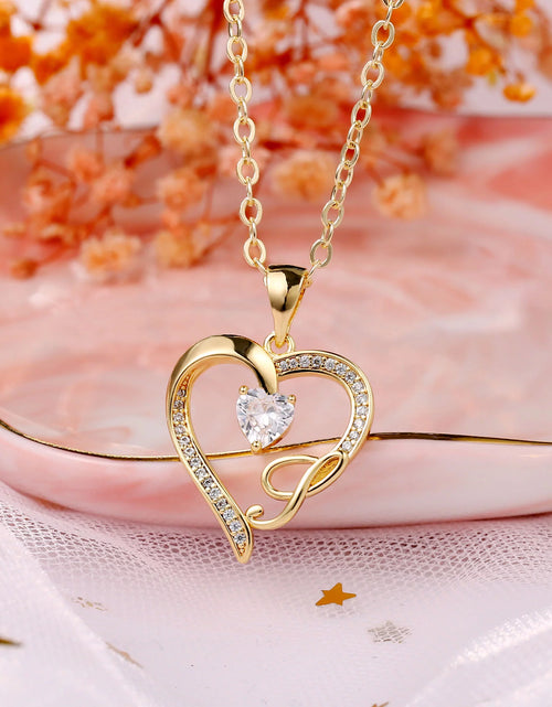 Load image into Gallery viewer, Initial Heart Necklace for Women Cubic Zirconia 14K Gold Plated Initial Heart Pendant Necklace
