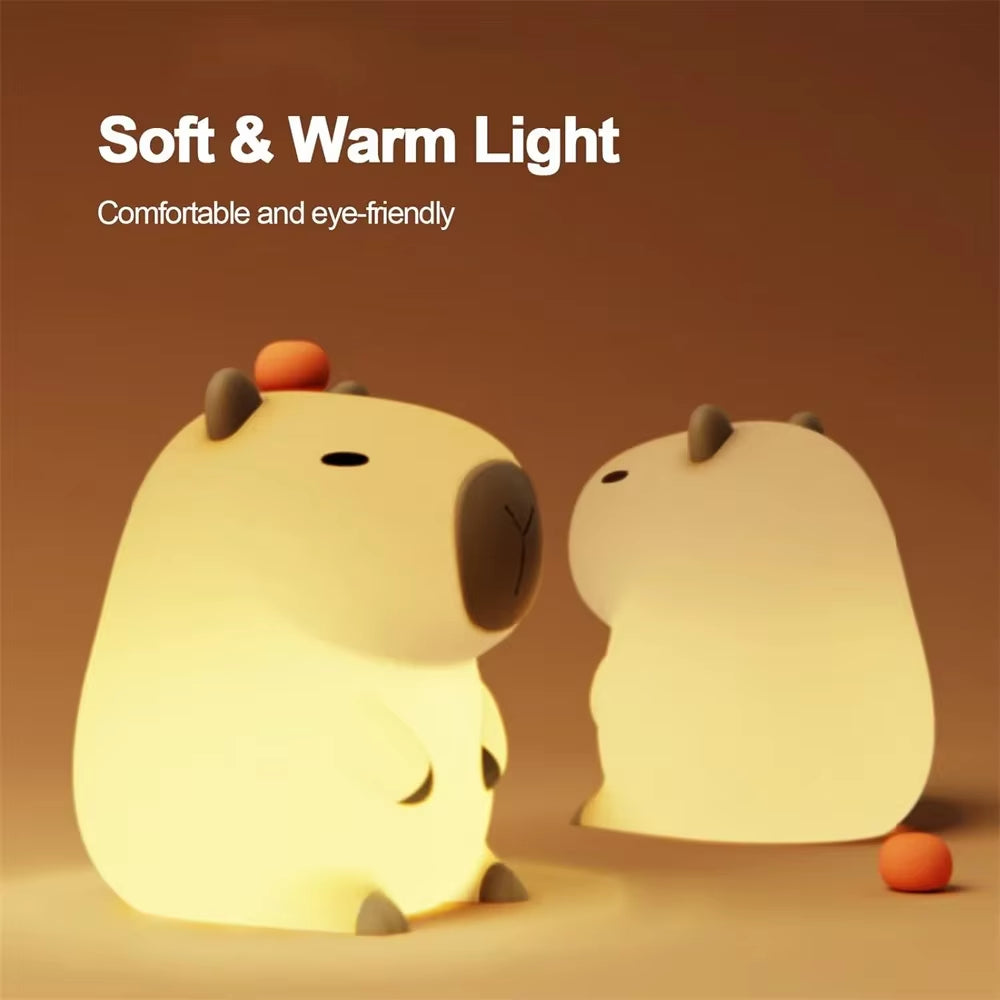 Silicone Capybara Night Lights Portable USB Rechargeable Animal Touch Control Lamp with Timing Function for Home Bedroom Decor