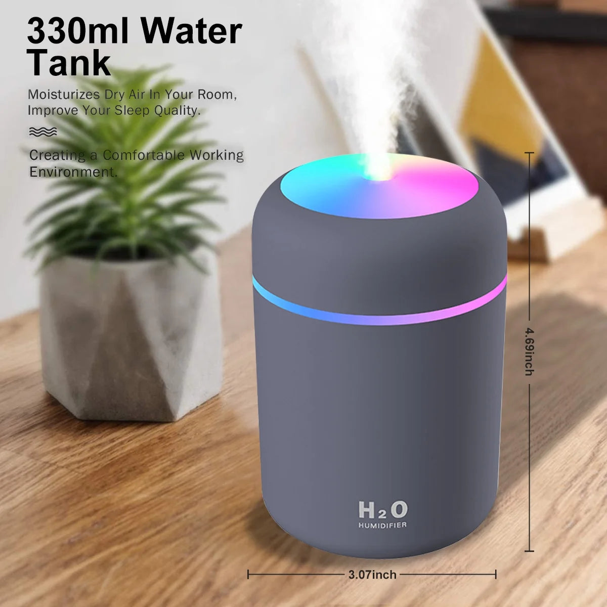 Colorful Cool Mini Humidifier, USB Personal Desktop Humidifier for Car, Office Room, Bedroom,Etc. Auto Shut-Off, 2 Mist Modes, Super Quiet. (White)