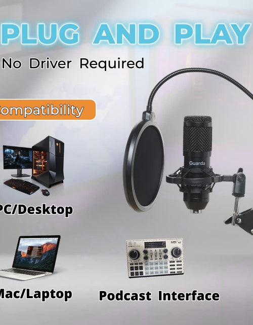 Load image into Gallery viewer, Studio Condenser USB Microphone Computer PC Microphone Kit with Adjustable Scissor Arm Stand Shock Mount, for PC Computer Recording Podcasting Youtube Karaoke Gaming Streaming Teaching Guarda GD100
