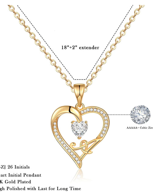 Load image into Gallery viewer, Initial Heart Necklace for Women Cubic Zirconia 14K Gold Plated Initial Heart Pendant Necklace
