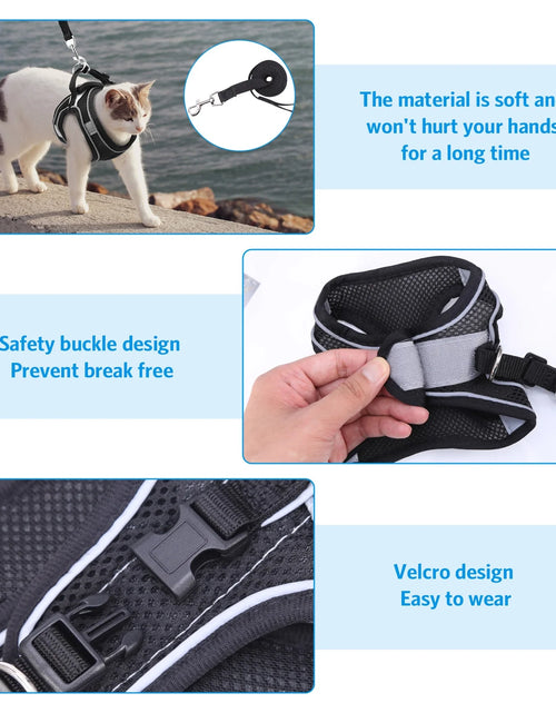 Load image into Gallery viewer, Cat Harness and Leash for Walking, Escape Proof Adjustable Cat Vest Harnesses, Easy Control Breathable Reflective Strips Jacket, Soft Harness for Puppy Small Medium Large Cats, Black(S)
