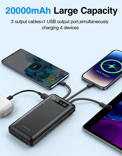 Load image into Gallery viewer, 20000Mah Power Bank Portable Charger with Cables, USB Battery Pack for Iphone &amp; Android Cell Phone
