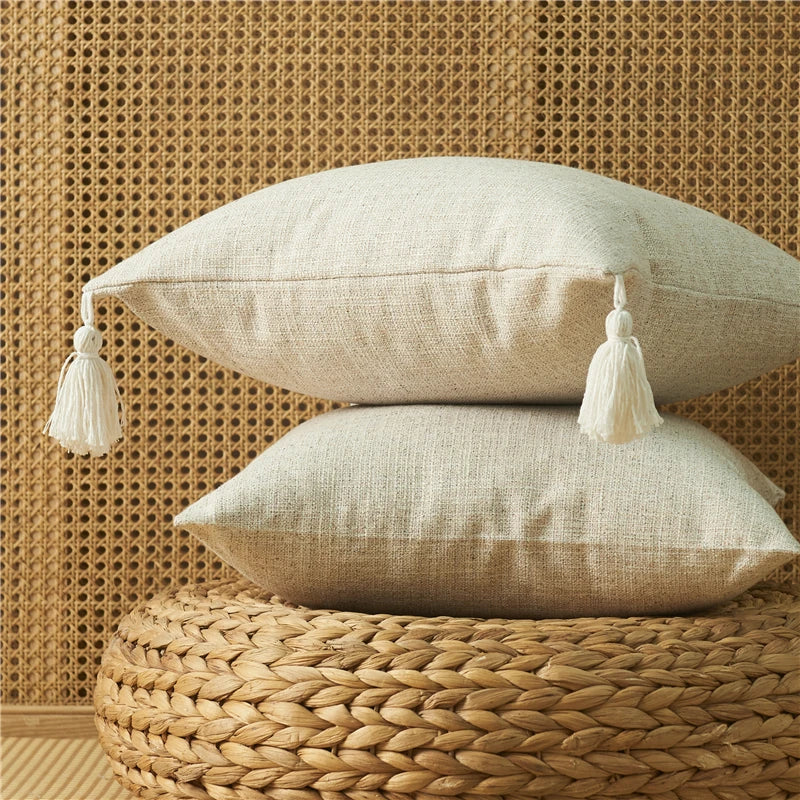 Linen Pilllow Cover with Tassels Soft Cushion Cover for Living Room Pillowcase 45*45 Decorative Pillows Nordic Home Decor