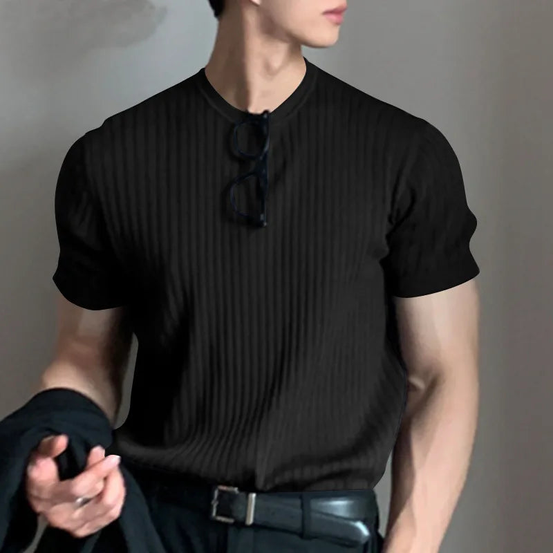 Summer Men'S Clothing Light Luxury T Shirt Leisure Long Sleeve O Neck Drapped Solid Color Loose Basic Shirt Popular Knitwear