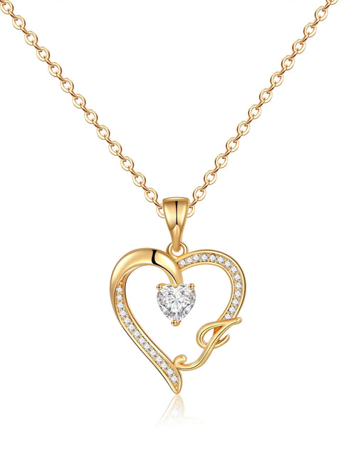 Load image into Gallery viewer, Initial Heart Necklace for Women Cubic Zirconia 14K Gold Plated Initial Heart Pendant Necklace
