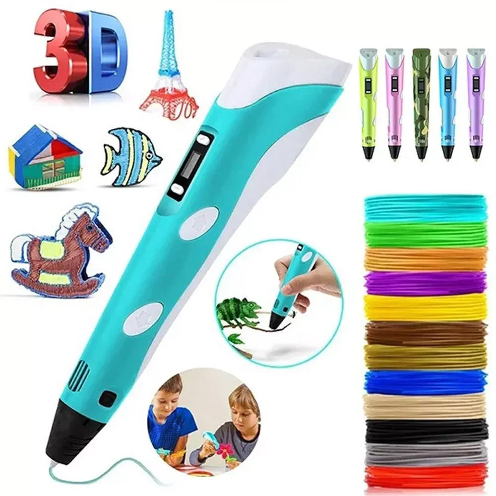 3D Printing Pen Set USB Doodle Drawing LCD Screen and 3 Free Filaments Kid Gift