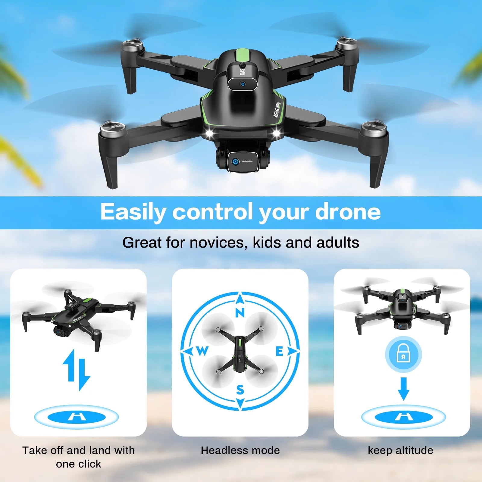 Drone with Camera 4K for Adults, Dual HD Cameras 90°Adjustable Lens, Brushless Motor, Optical Flow Positioning, Headless Mode, 12.6*11*2.8In