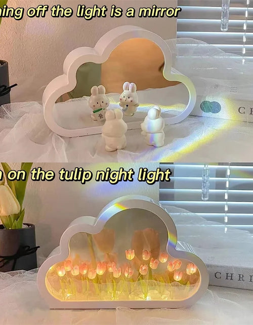 Load image into Gallery viewer, Forever Cloud Mirror Tulips DIY Tulip Night Light Tulip Flower LED Lamp Birthday Gift for Girl Friend Valentine&#39;S Day
