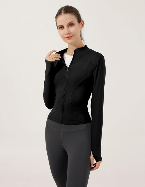 Load image into Gallery viewer, Women&#39;S Lightweight Stretchy Workout Full Zip Running Track Jacket with Thumb Holes
