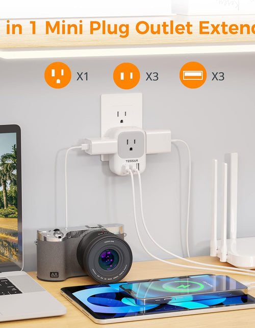 Load image into Gallery viewer, Multi Plug Outlet Extender with USB,  Electrical 4 Box Splitter 3 USB Wall Charger, Multiple Charging Station for Cruise, Travel, Office, Dorm Essentials
