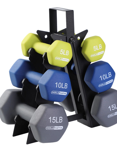 Load image into Gallery viewer, 2, 3, and 5 Pound Neoprene Dumbbell Free Weight Set with Rack
